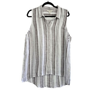 Garnet Hill plus size 18 100% Linen Button-Down High-Low Tunic Tank Striped